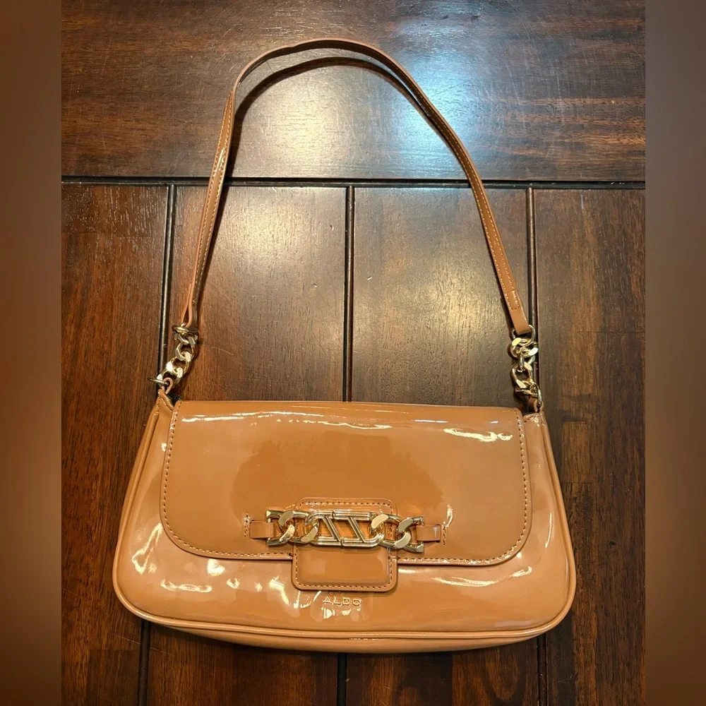 Aldo Tan Patent Leather Shoulder Bag